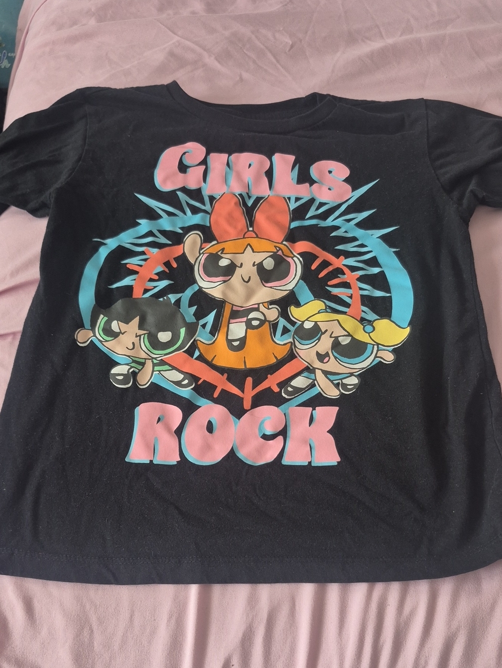 Girls' Black 'Girls Rock' Powerpuff-Inspired Graphic Tee